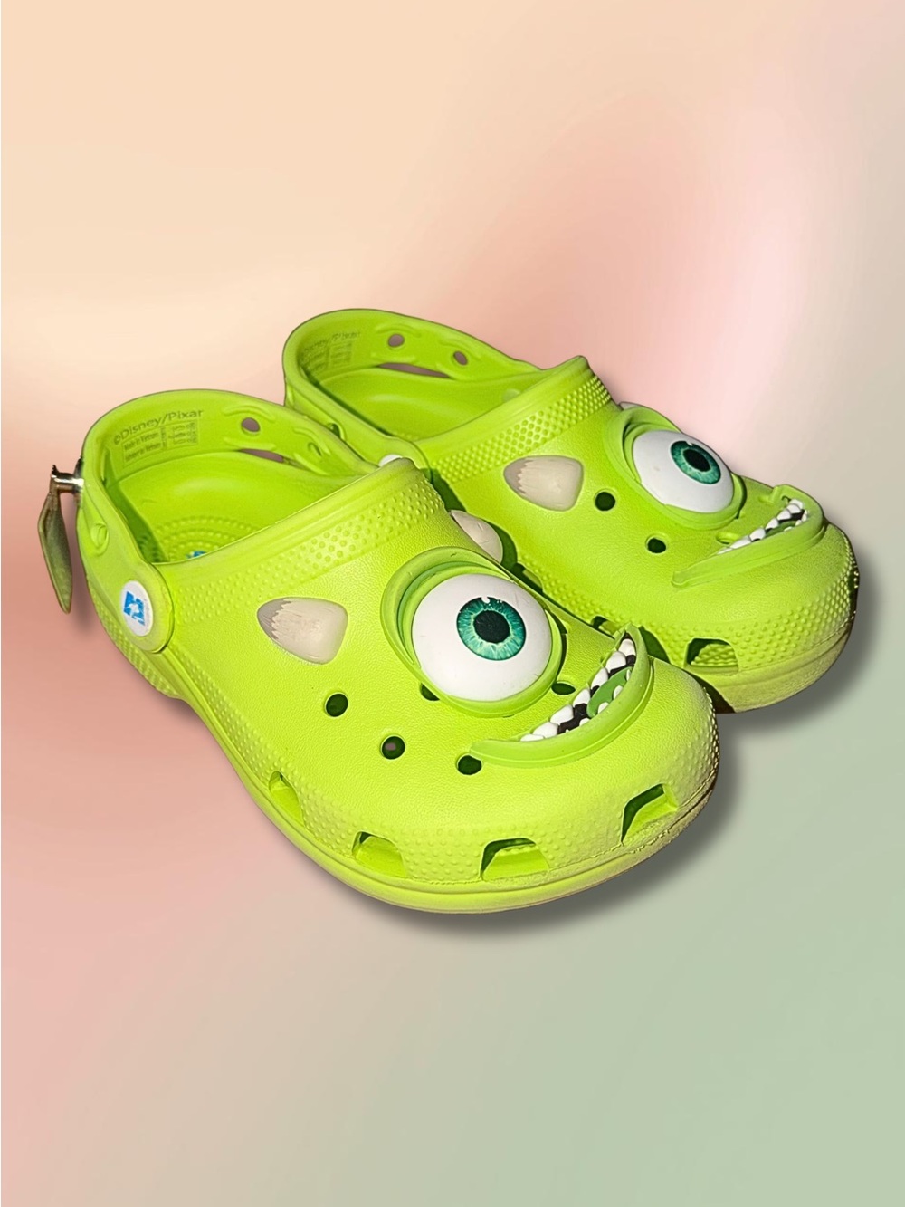 Crocs Monsters Inc Mike Wazowski Kids J1 Green Disney Pixar 210876-90H Badge